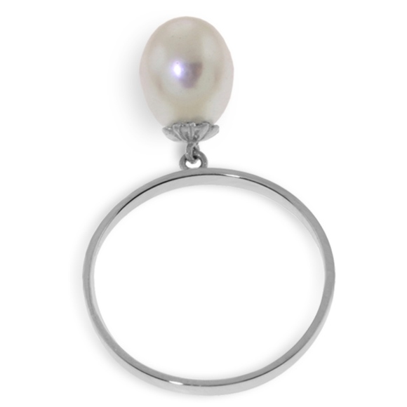 14K. SOLID GOLD RING WITH DANGLING NATURAL PEARL